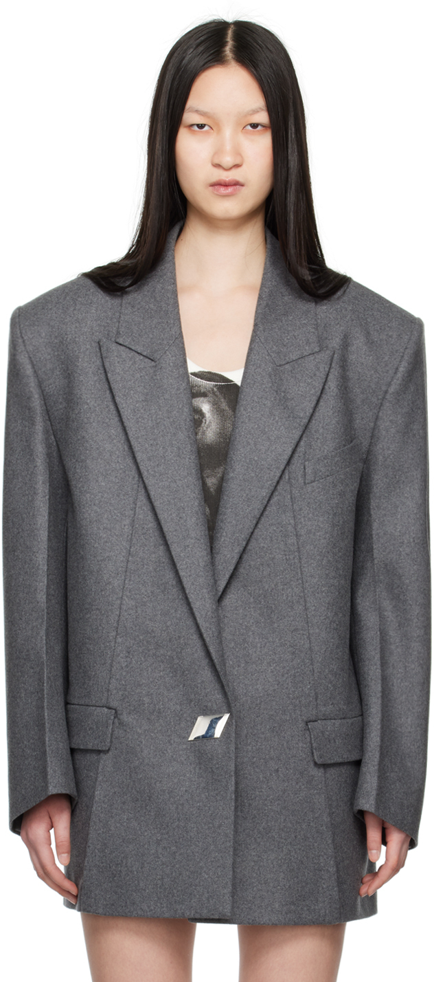 Gray Peaked Lapel Blazer