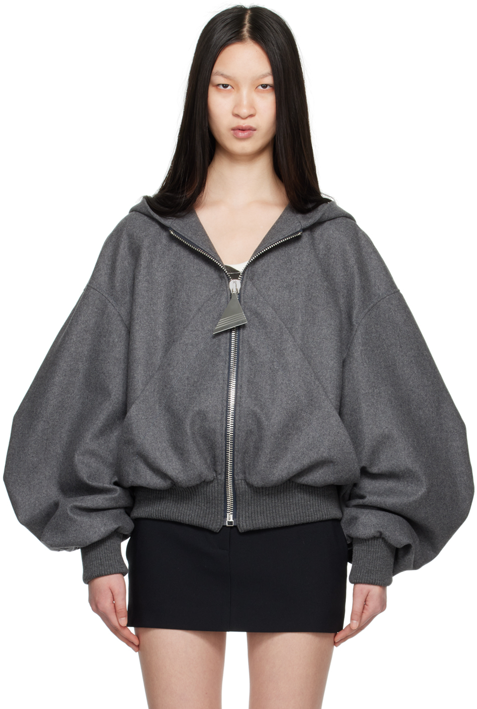 Gray Hooded Bomber Jacket