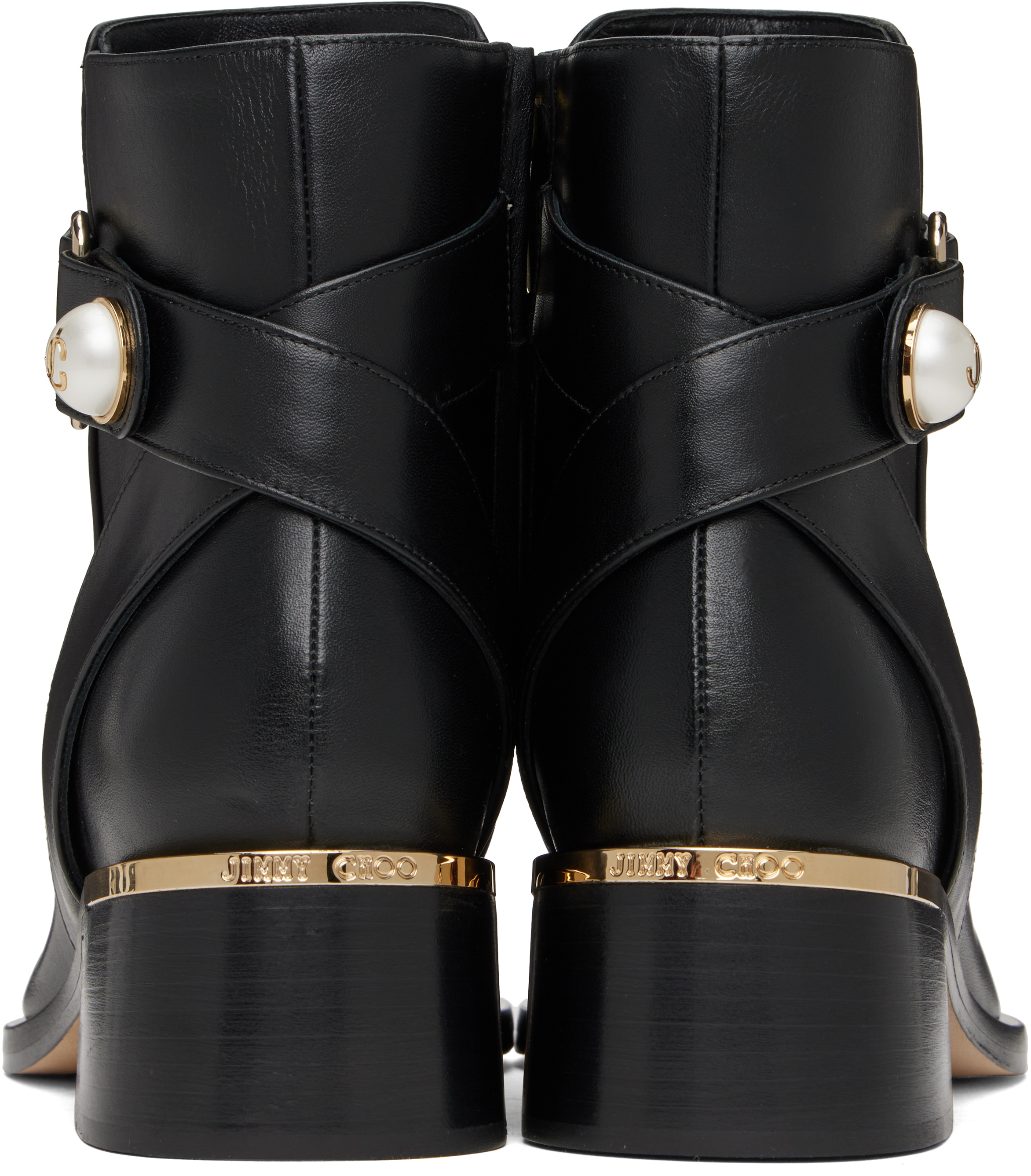 Jimmy Choo Noor Leather Pearly-button Ankle Booties In Black