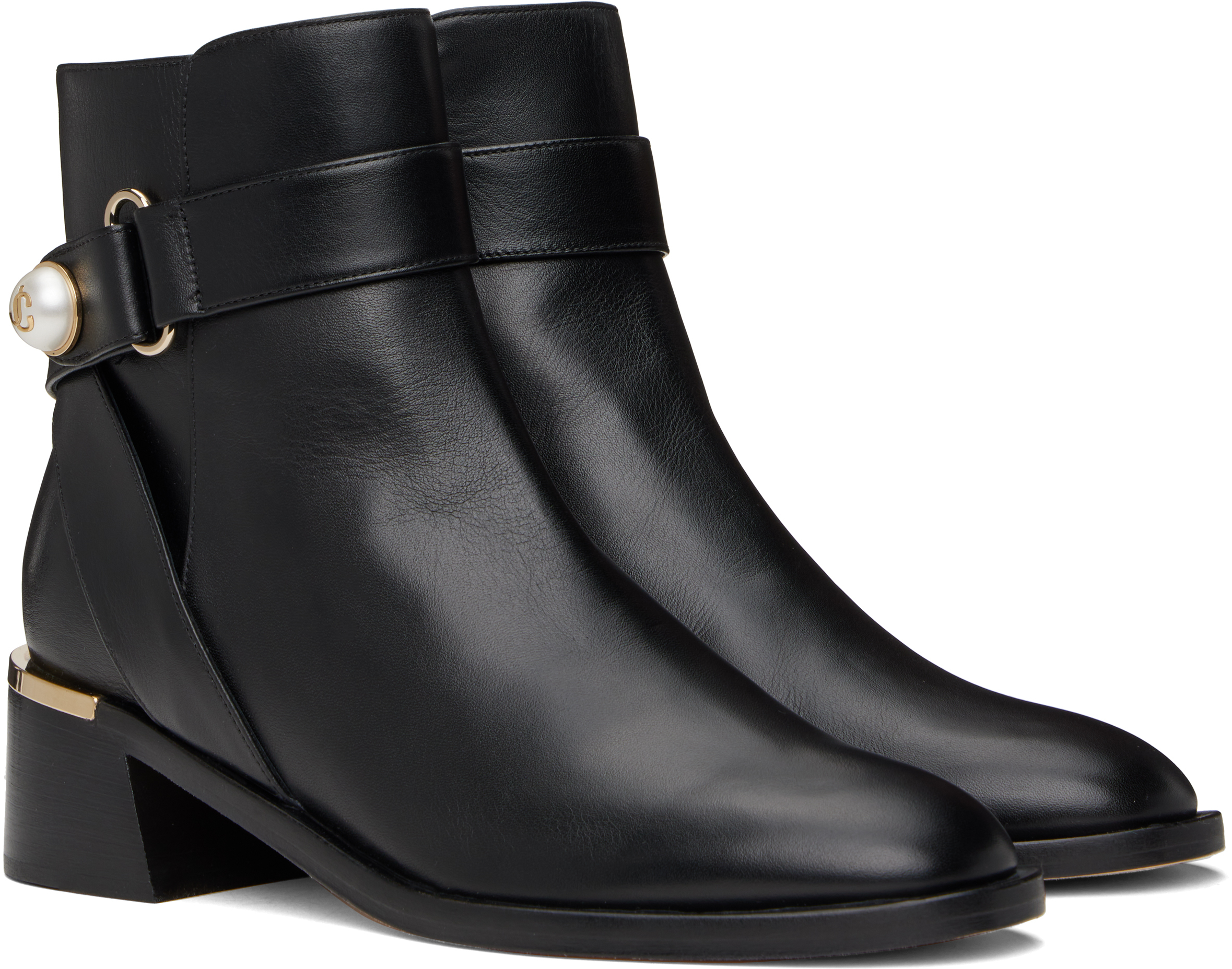 Jimmy Choo Noor Leather Pearly-button Ankle Booties In Black