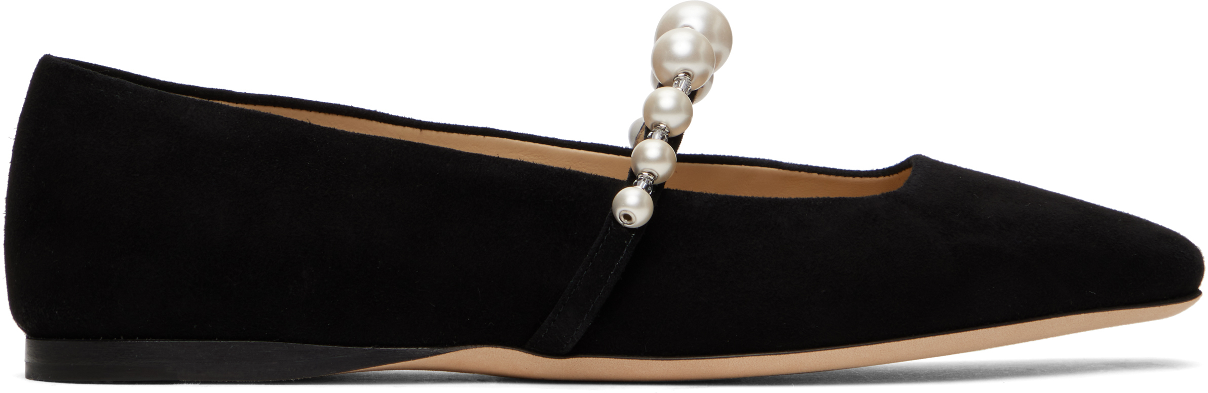 【JIMMY CHOO】ADE FLAT 37 Black Suede Flats with Pearl Embellishment | ADE FLAT | High
