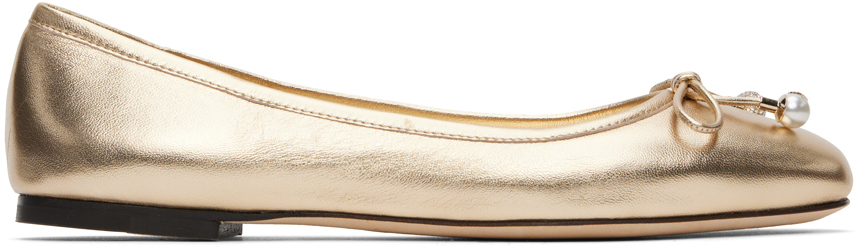 Shop Jimmy Choo Gold Elme Ballerina Flats