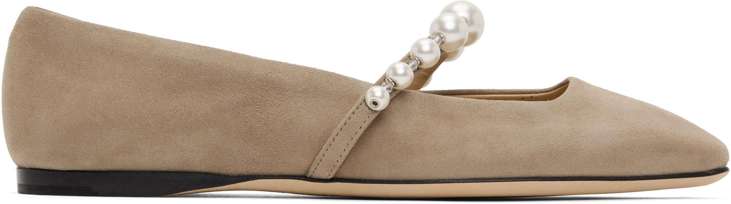 Jimmy Choo Ade Suede Flat In Taupe/white