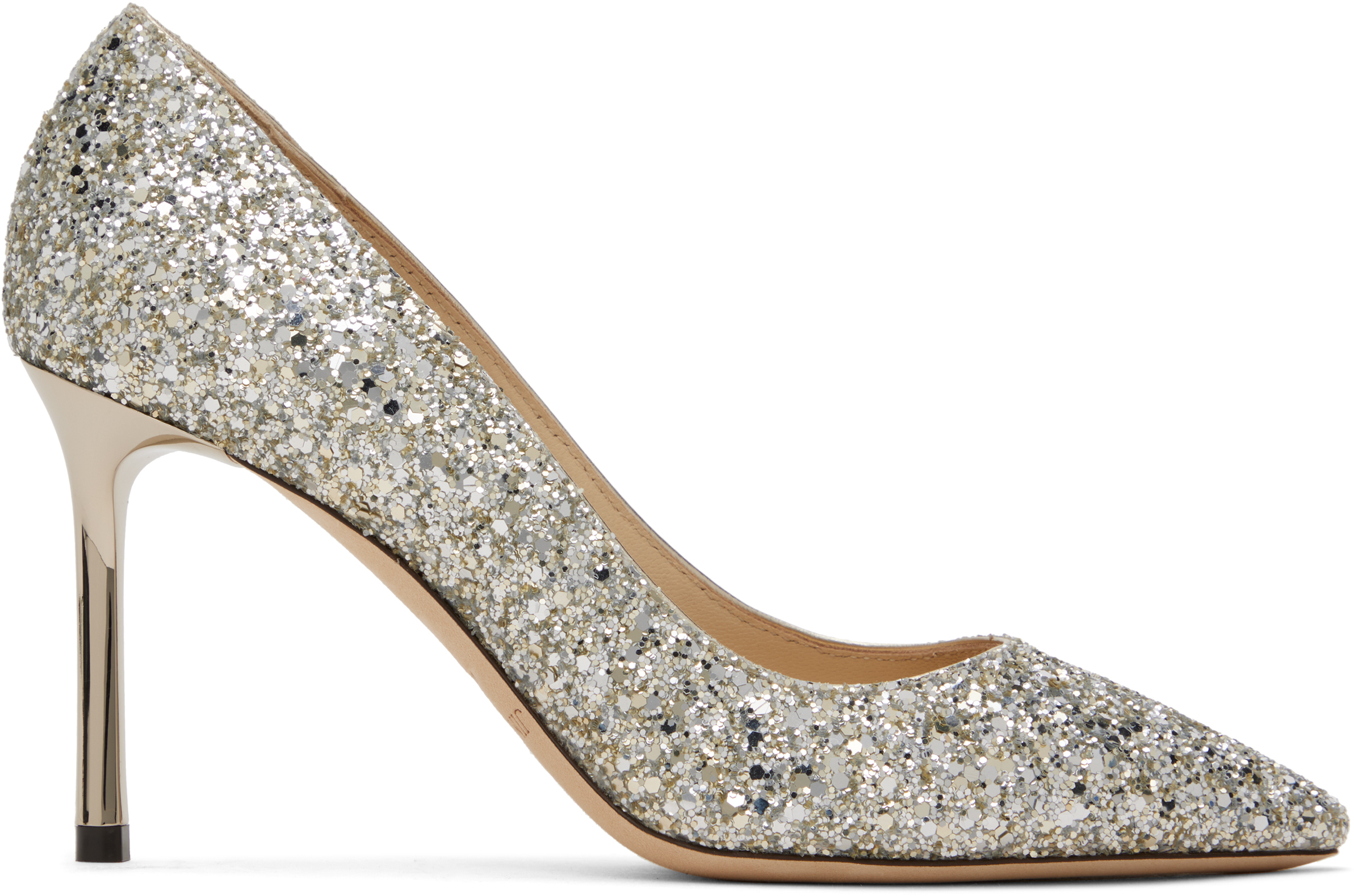 Jimmy Choo Silver Romy 85 Heels In Champagne