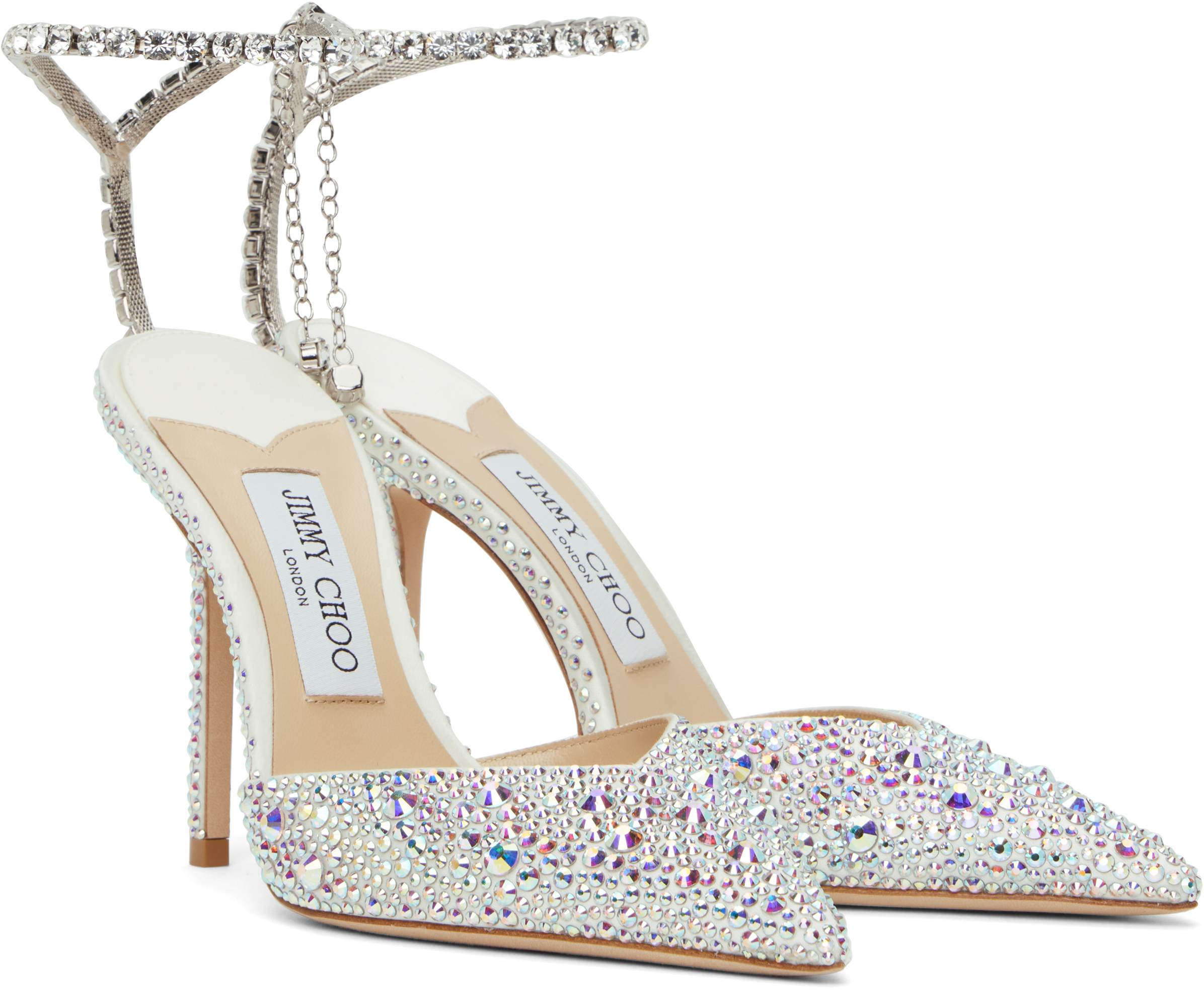Jimmy Choo Saeda 100 Embellished Pumps In Ivory/crystal