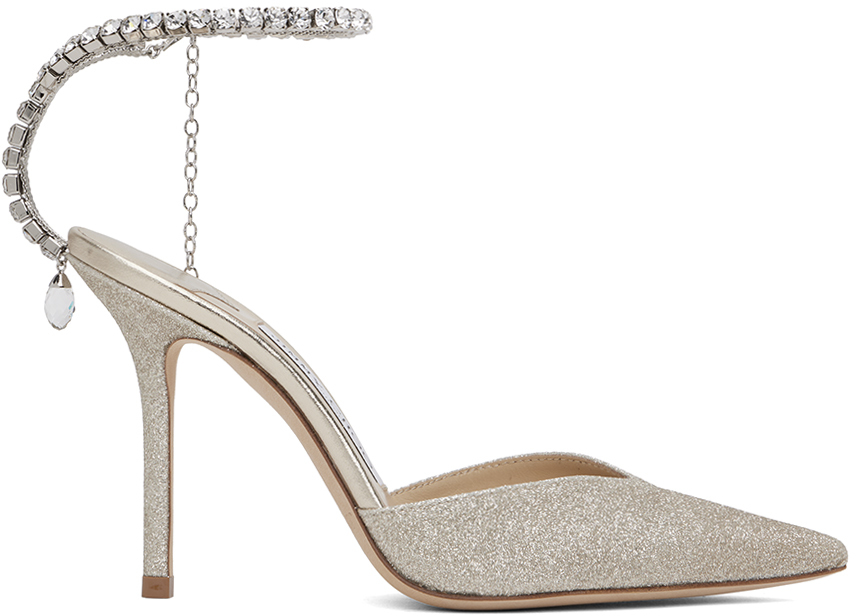 Shop Jimmy Choo Silver Saeda 100 Heels In Platinum Ice/crystal