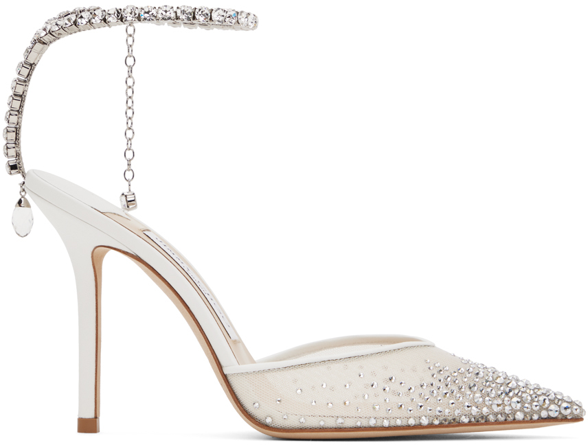 Shop Jimmy Choo White & Silver Saeda 100 Heels In White/crystal