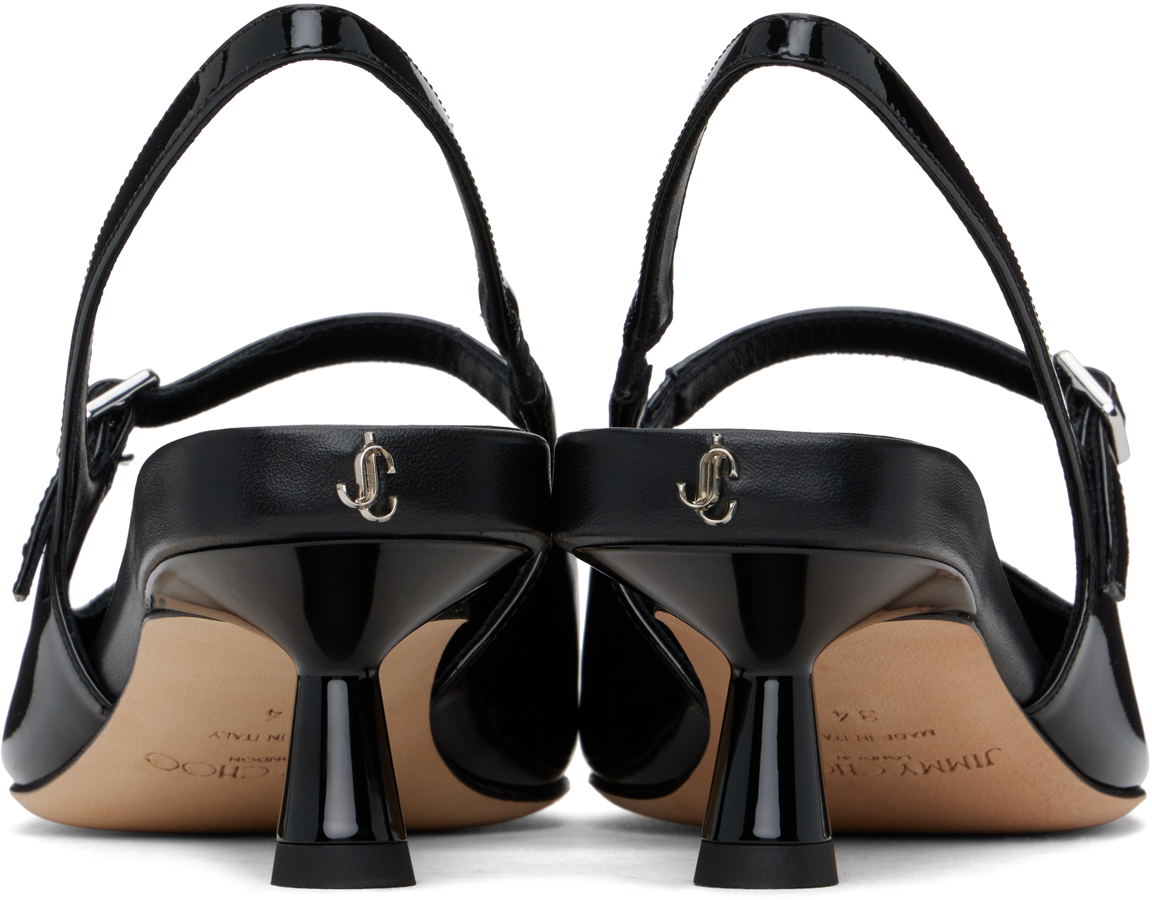 Jimmy Choo Patent Leather Slingback With Back Monogram In Black