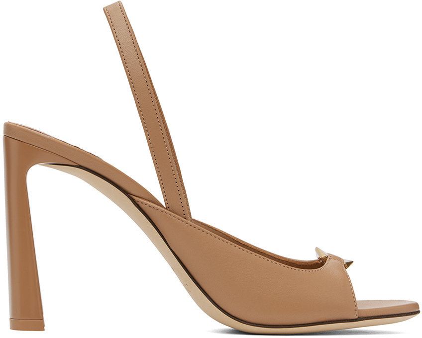 Shop Jimmy Choo Beige Lev 95 Heeled Sandals In Biscuit/gold