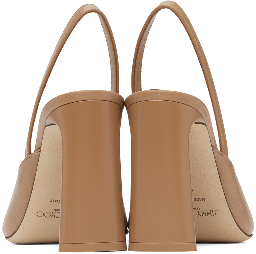 Jimmy Choo Lev 95 Leather Slingback Heels In Biscuit/gold