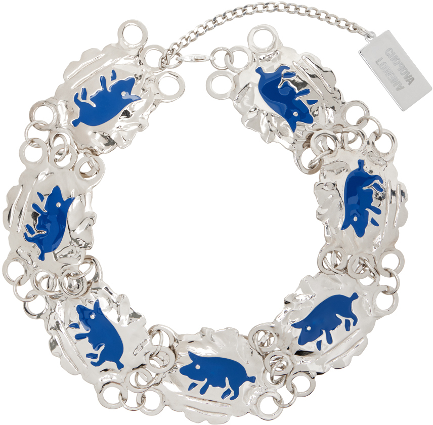 Silver & Blue Piggy Conga Necklace