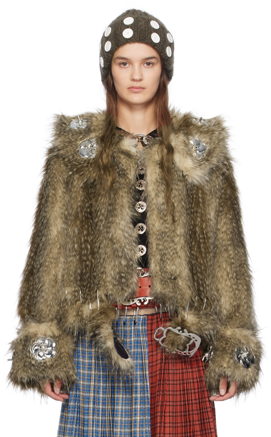 Brown Queenie Faux-Fur Jacket