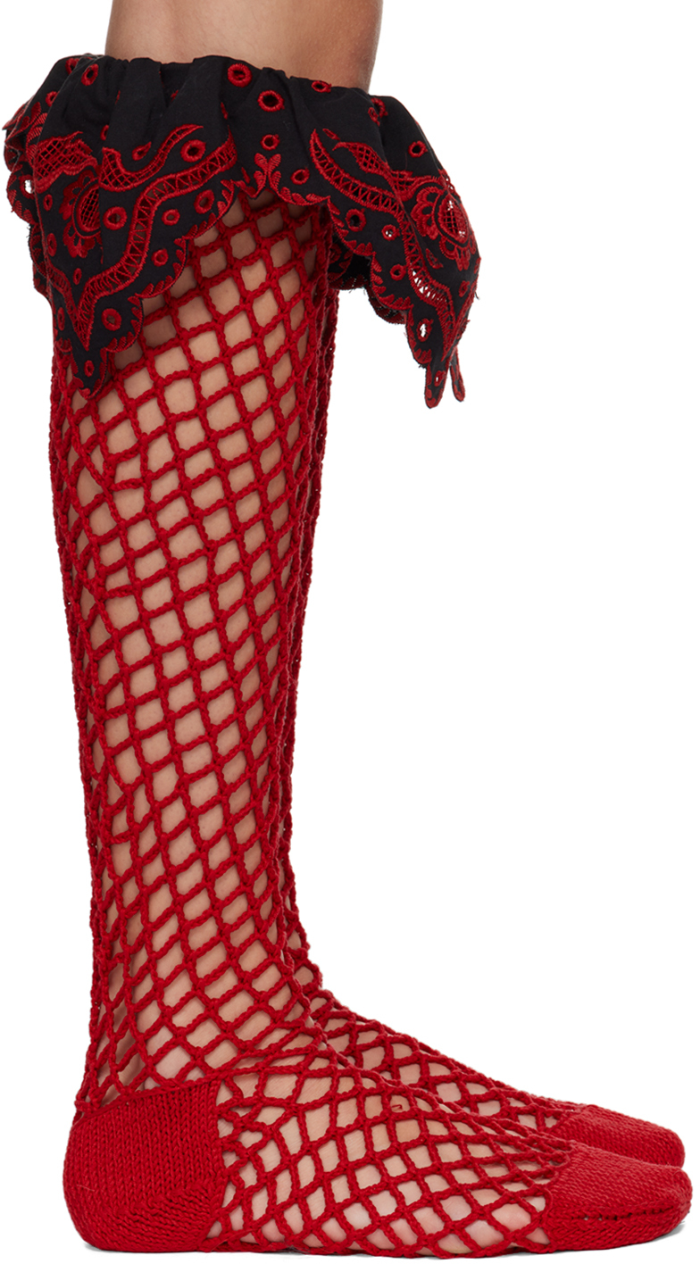 Red Crochet Net Socks