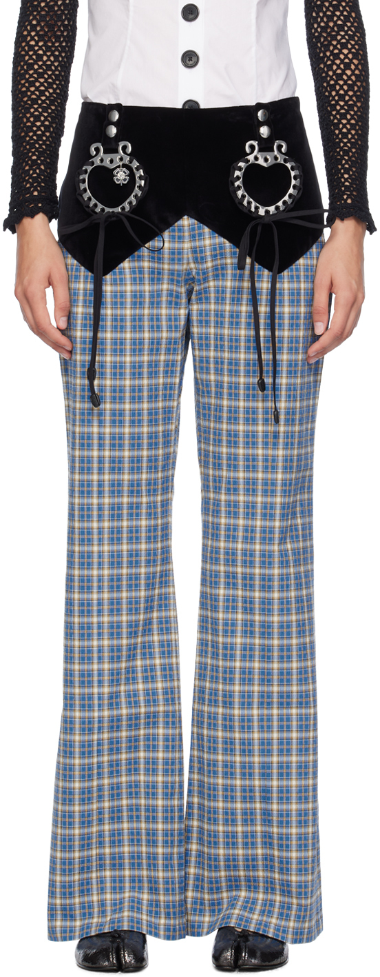 Shop Chopova Lowena Blue Bell Rope Trousers In Black/tartan