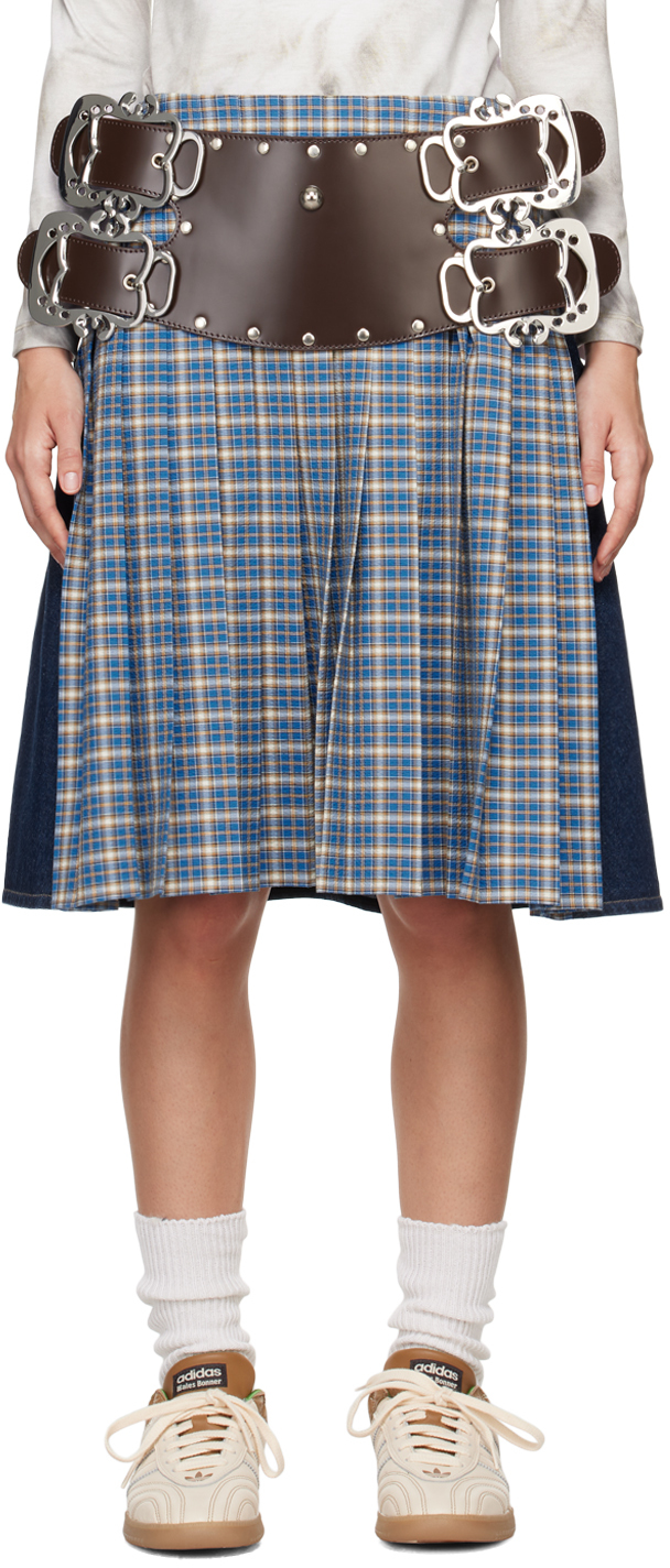 Shop Chopova Lowena Blue Marshal Miniskirt In Blue Tartan