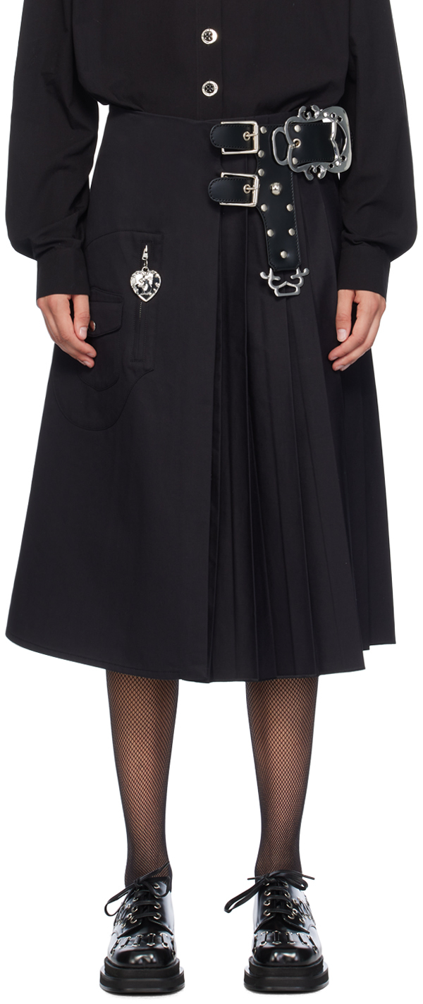 CHOPOVA LOWENA BLACK MAST KILT MIDI SKIRT 