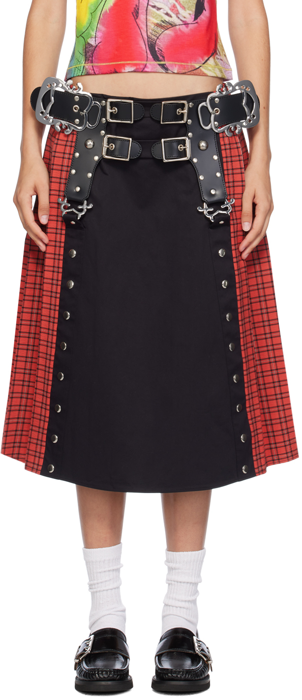 Black & Red Cadet Kilt Midi Skirt