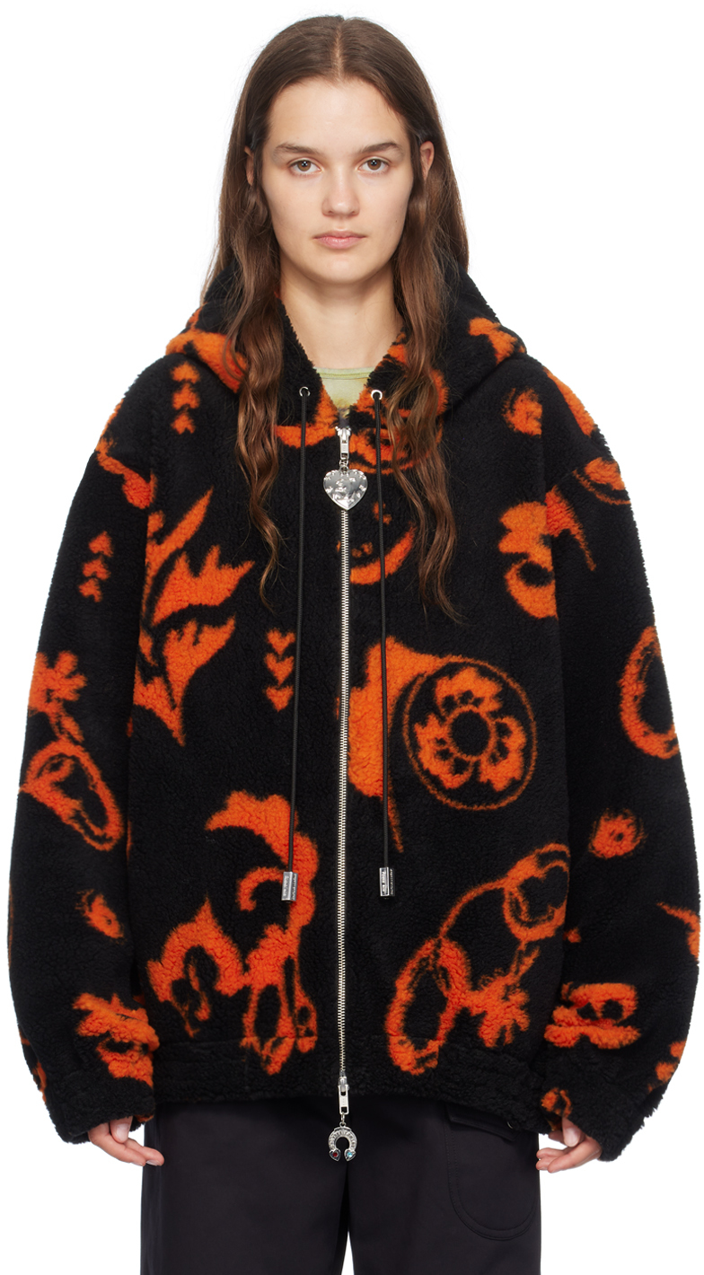 Shop Chopova Lowena Black & Orange Oversized Hoodie In Orange/black