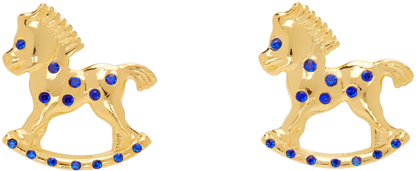 Gold Rocking Horse Earrings by Chopova Lowena on Sale