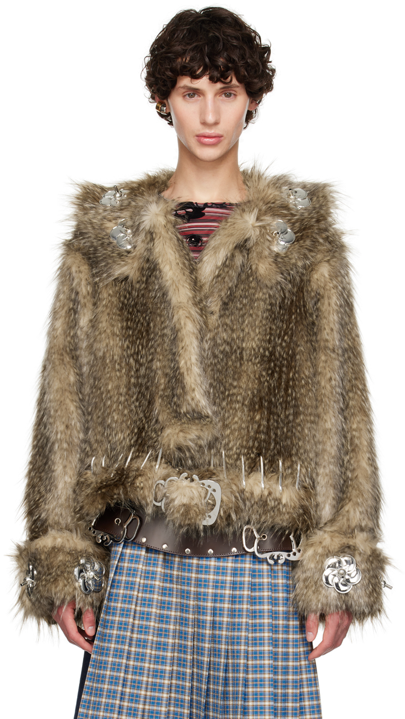 Brown Queenie Faux-Fur Jacket