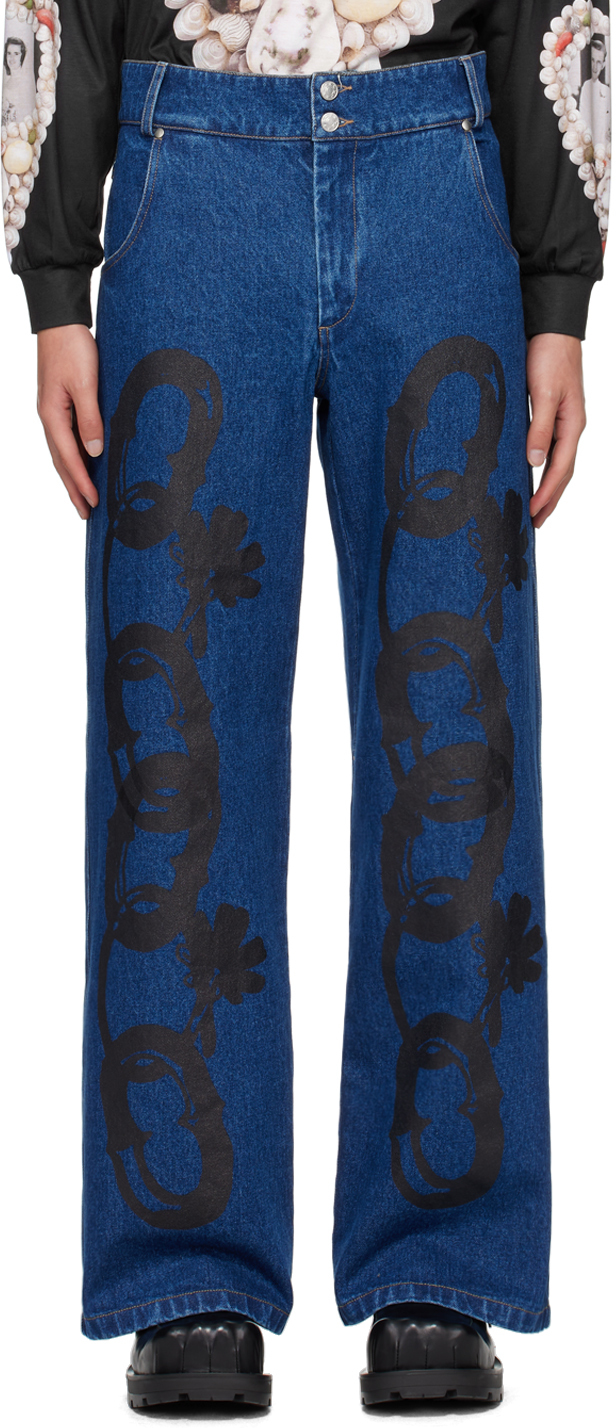 Blue Chain Printed Jeans