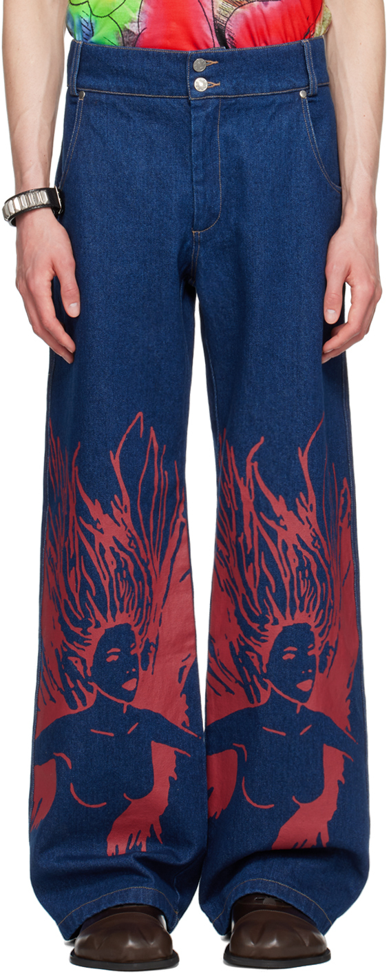 Shop Chopova Lowena Blue Fairy Girl Jeans In Blue And Red