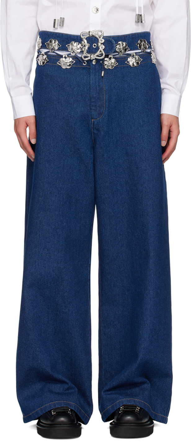 Blue Carabiner Wide Leg Jeans