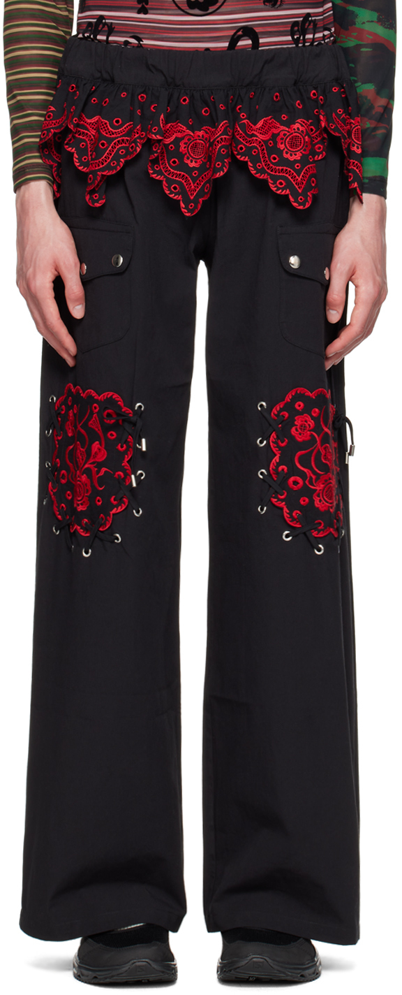 Shop Chopova Lowena Black Lansky Trousers In Black And Red