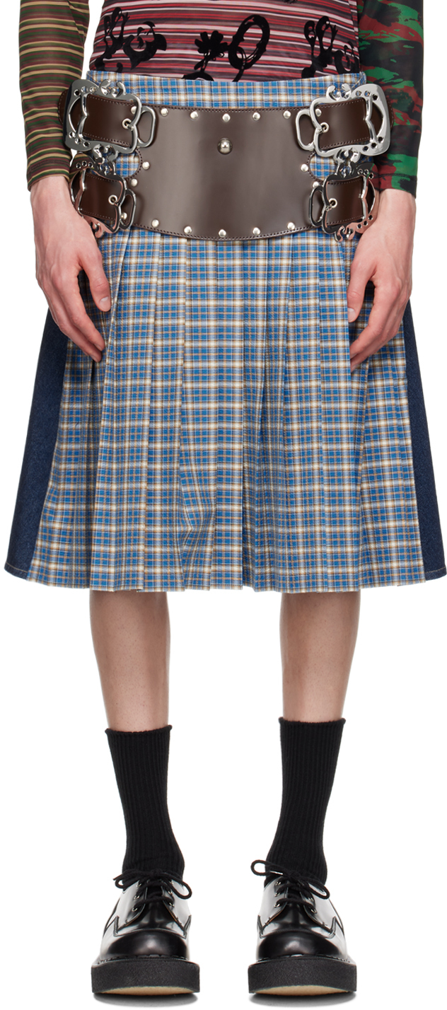 Shop Chopova Lowena Blue Marshal Denim Skirt In Blue Tartan