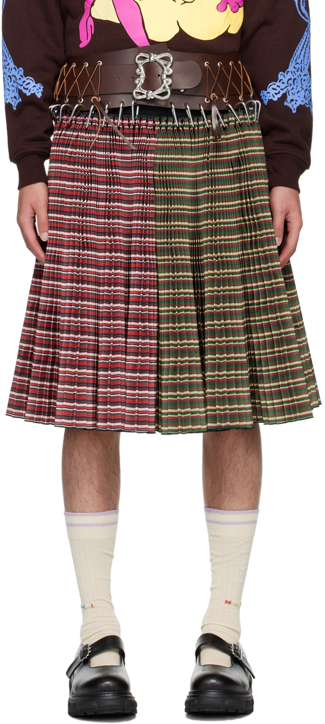 Chopova Lowena: Red & Green June Knee Carabiner Skirt | SSENSE 