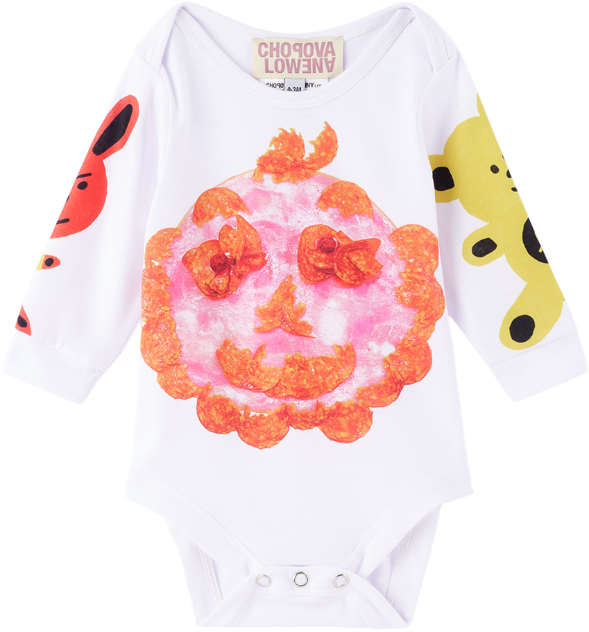 Shop Chopova Lowena Baby White Salami Monster Bodysuit In Multi