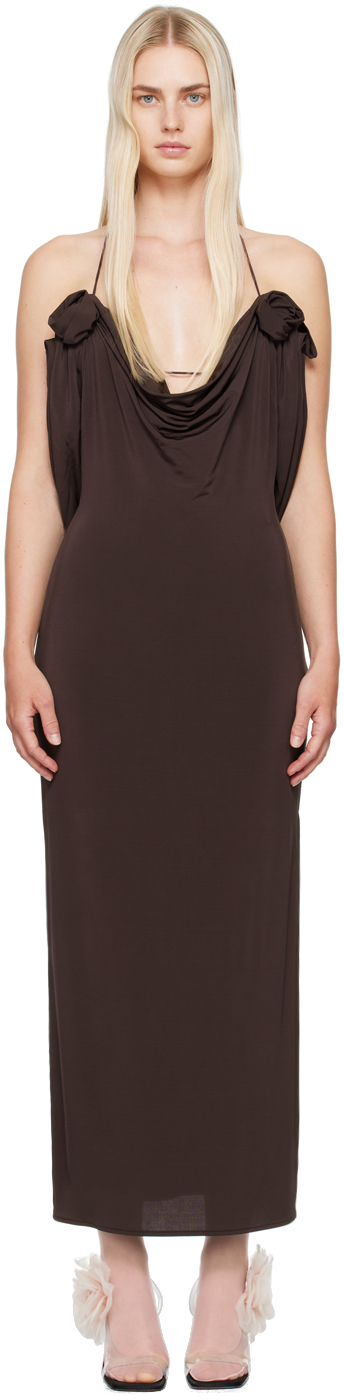 Shop Magda Butrym Brown Cowl Neck Midi Dress