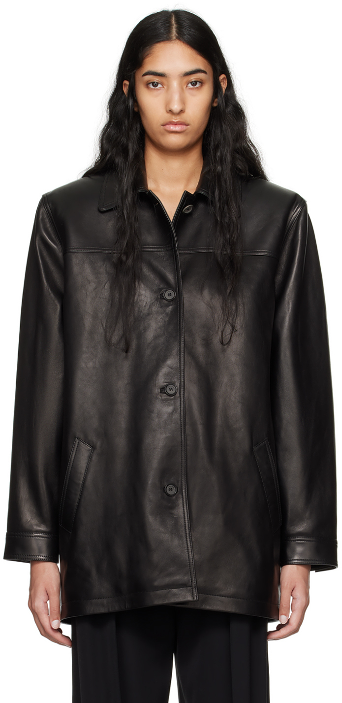 Shop Magda Butrym Black Oversized Button Up Leather Jacket