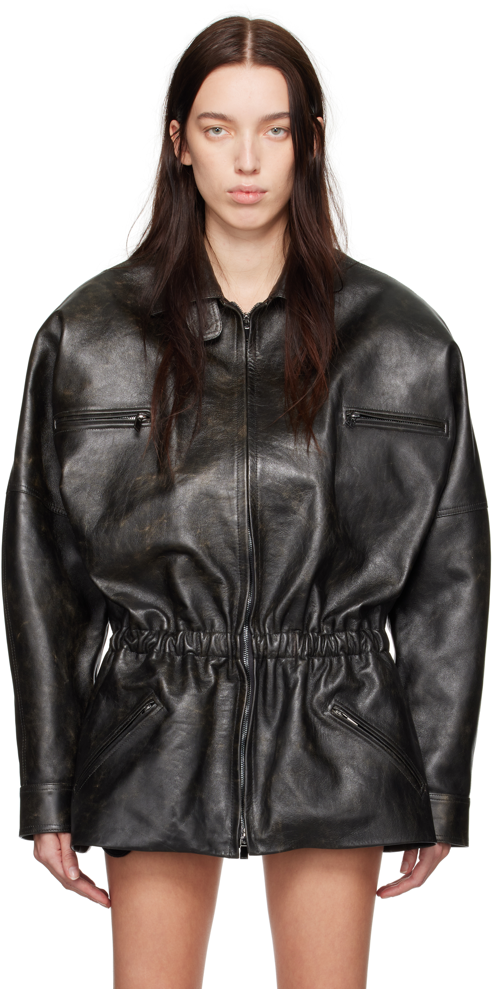 Black Cinched Leather Jacket