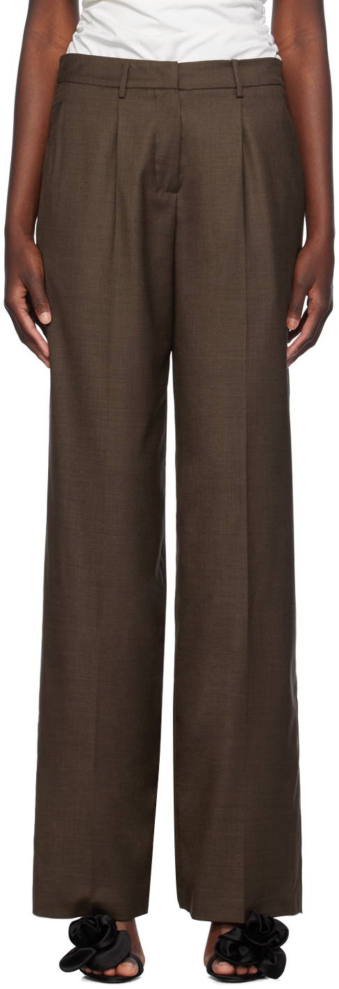 Shop Magda Butrym Brown Wide Leg Tailored Wool Trousers