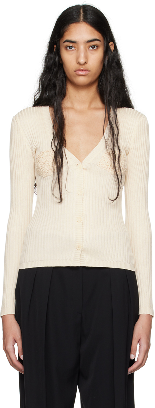 Shop Magda Butrym Off-white Crochet Bra Cardigan In Cream