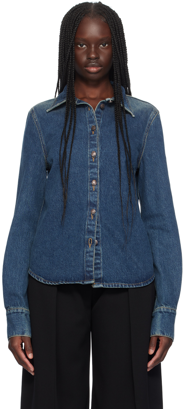 MAGDA BUTRYM NAVY FITTED 05 DENIM SHIRT 