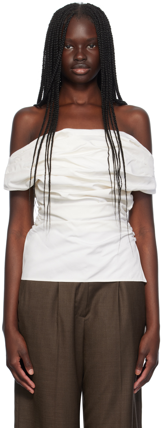 Shop Magda Butrym White Silk Draped Top