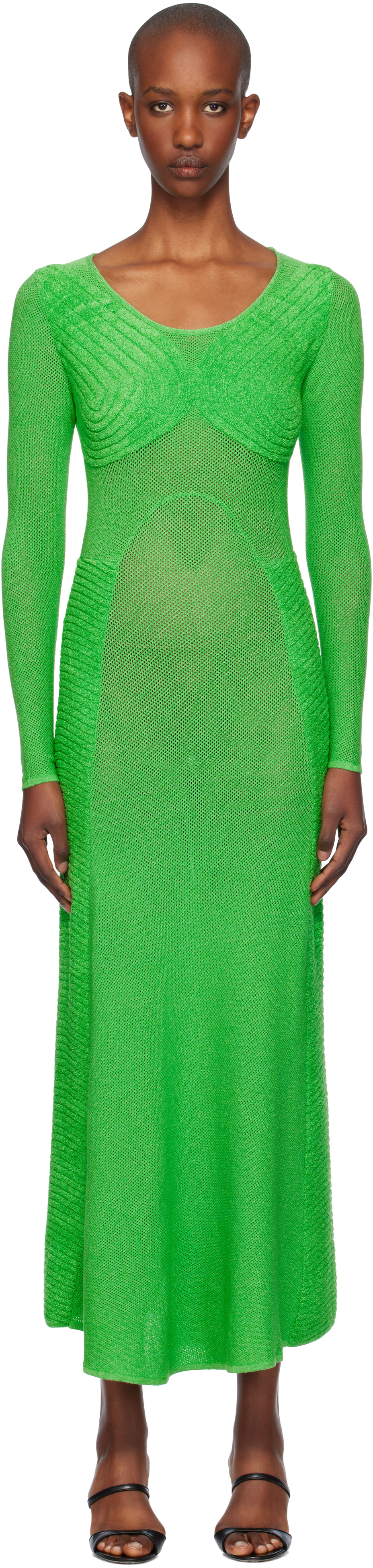 Green Sweetheart Long Sleeve Maxi Dress by Isa Boulder on Sale