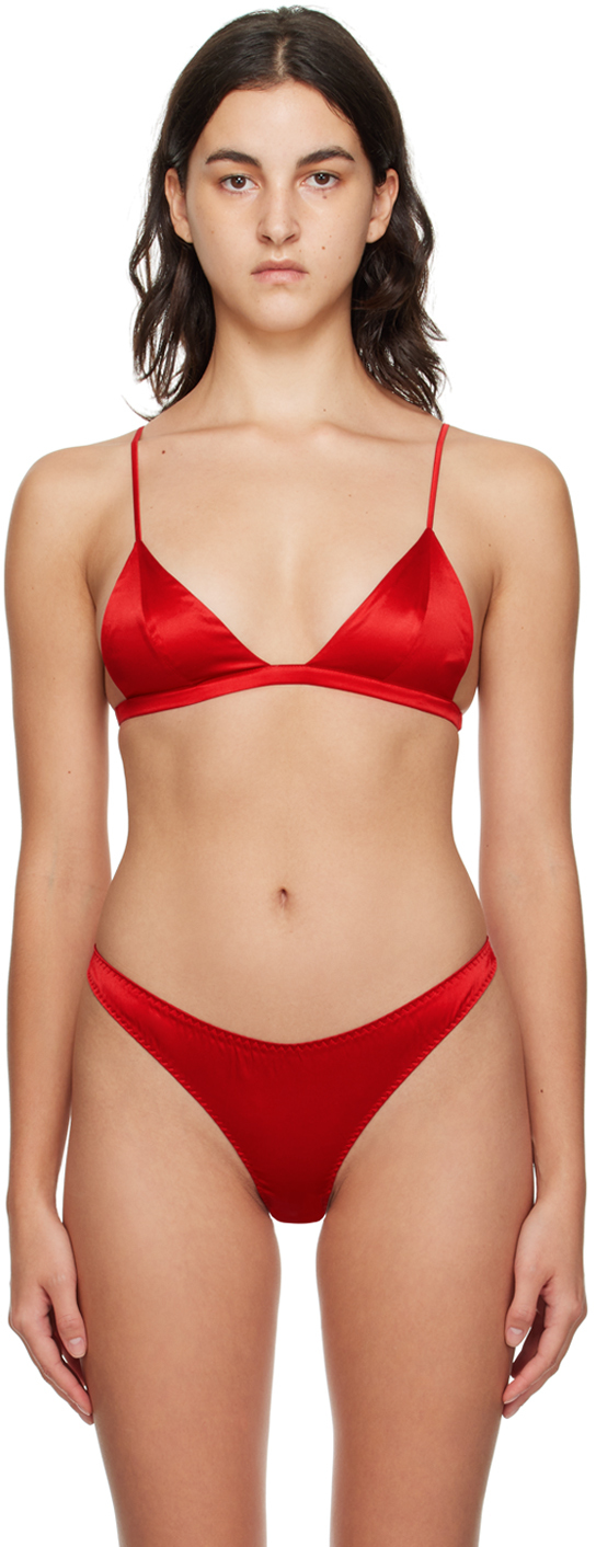 Shop Fleur Du Mal Red Luxe Triangle Bra In 0323 Rouge