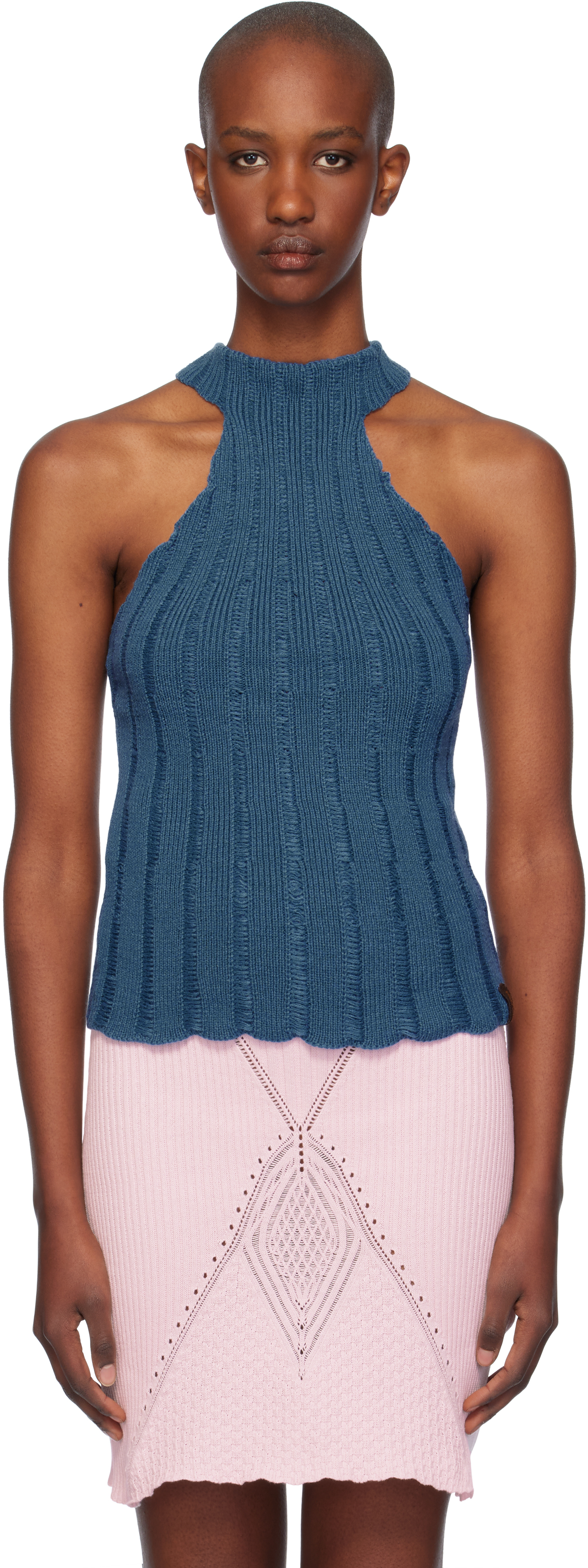 Shop Isa Boulder Blue Lily Halter Neck Tank Top In Sky Blue