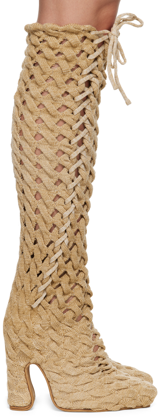 Shop Isa Boulder Ssense Exclusive Beige Spiral Cable Boots In Sand