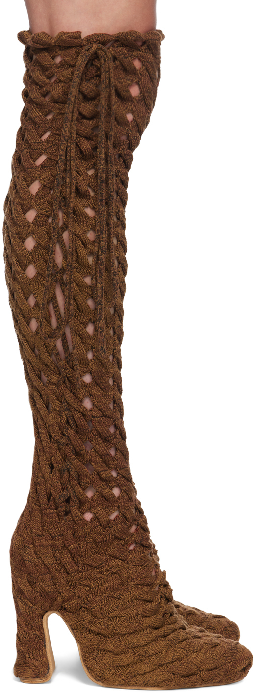 SSENSE Exclusive Brown Spiralcable Tall Boots