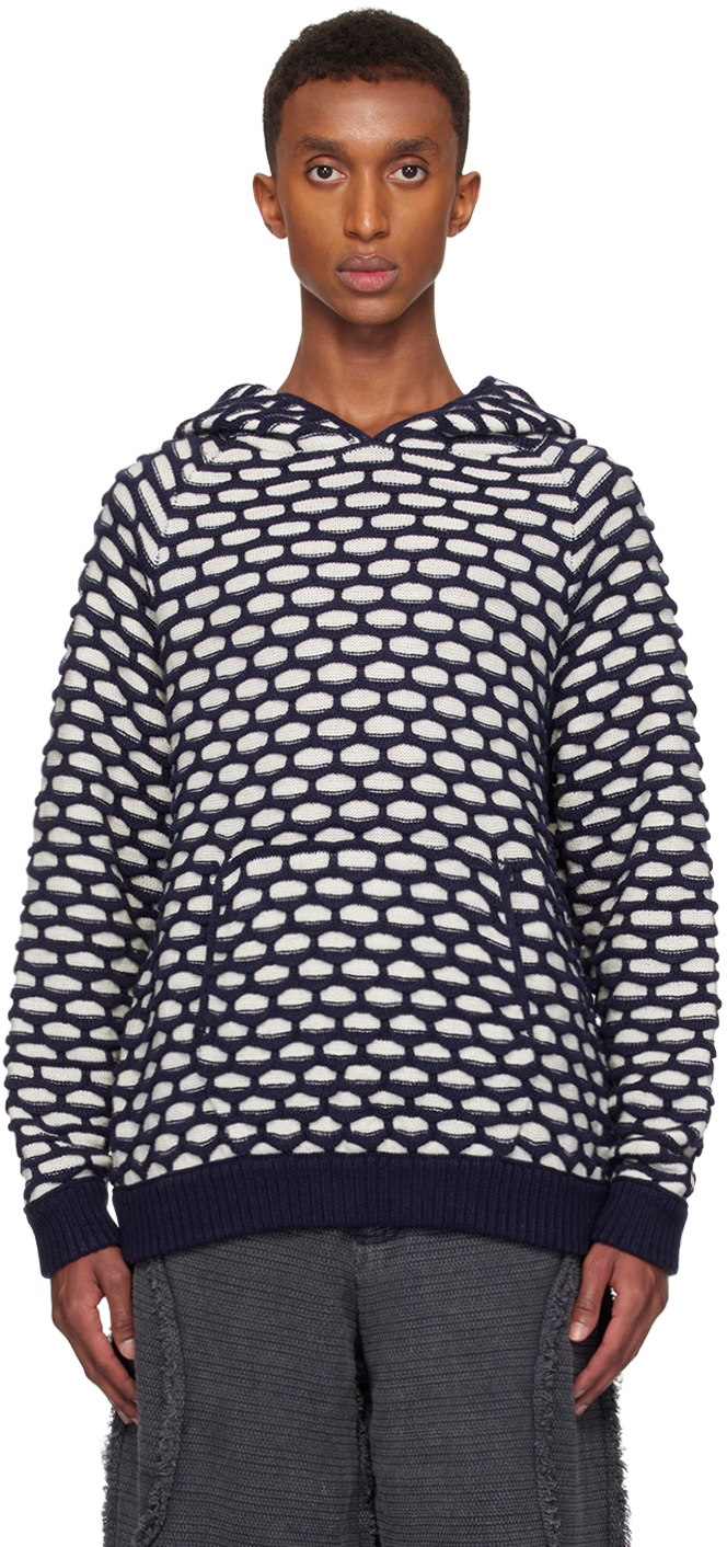 Shop Isa Boulder Blue & White Hexagon Hoodie In Bluecomb