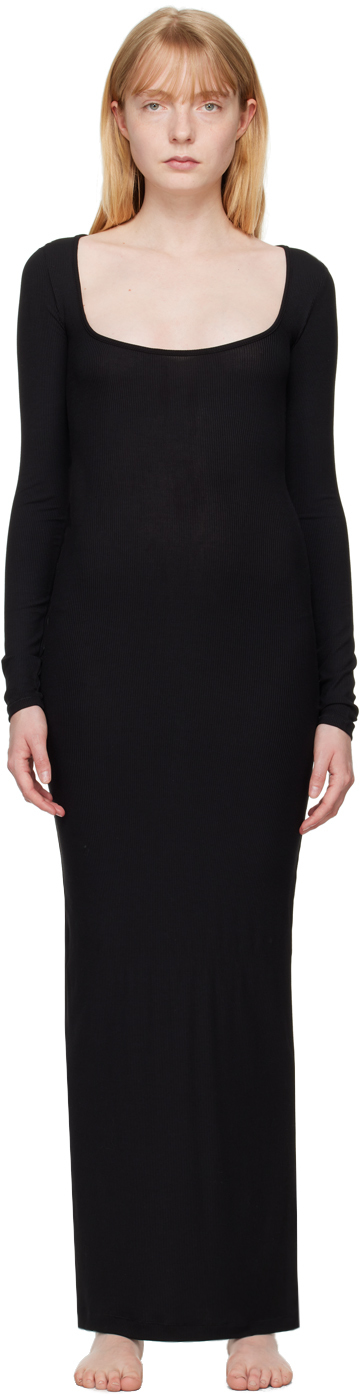 Black Soft Lounge Long Sleeve Maxi Dress