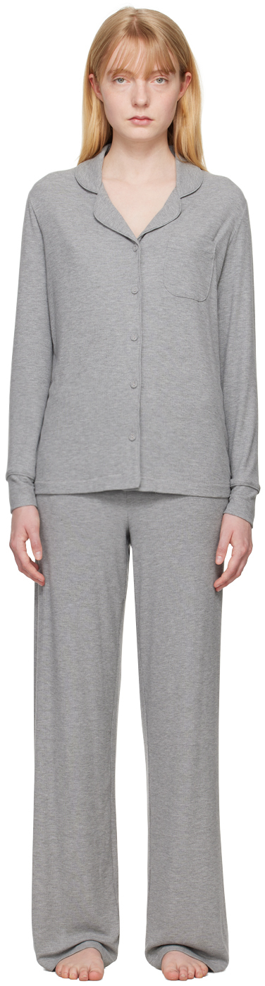 Shop Skims Gray Soft Lounge Sleep Set In Heather Gray