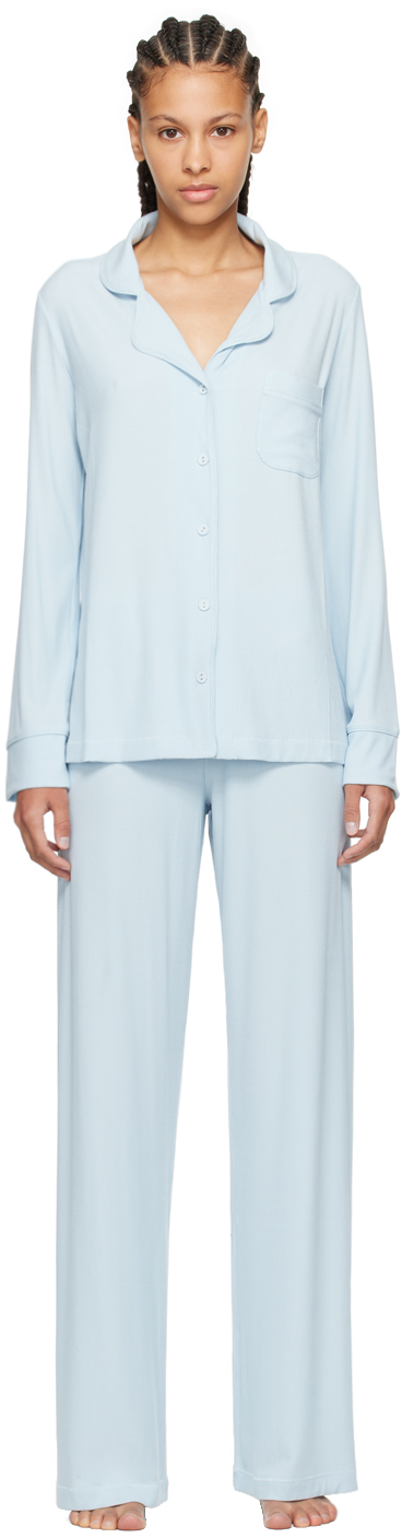 Shop Skims Blue Soft Lounge Pyjama Set In Celeste