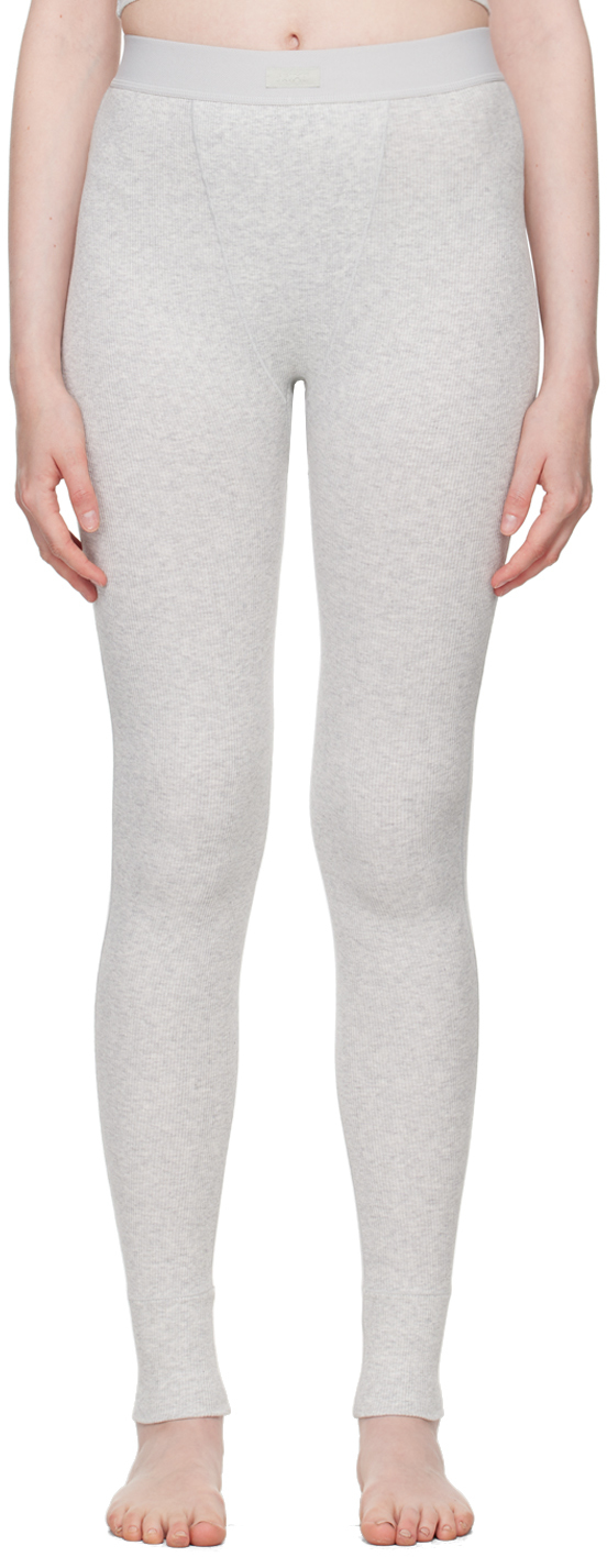 Shop Skims Gray Cotton Rib Leggings In Light Heather Grey