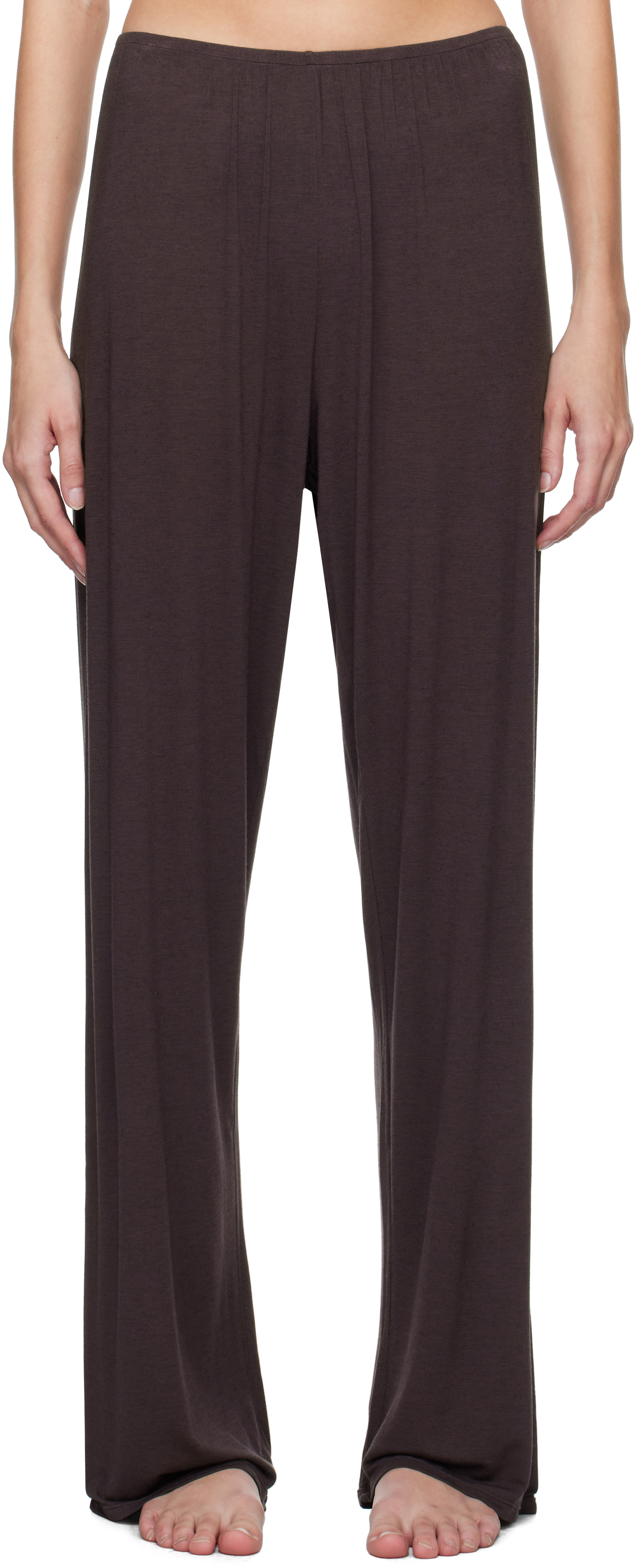 Shop Skims Ssense Exclusive Burgundy Sheer Modal Straight Leg Lounge Pants In Phoenix