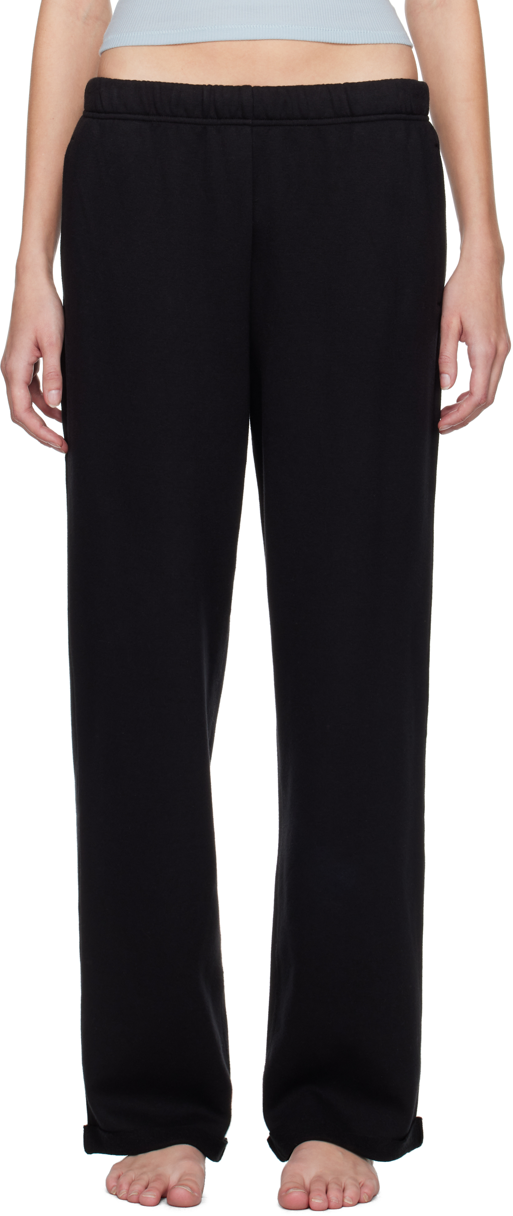 Black Cotton Fleece Straight Leg Lounge Pants